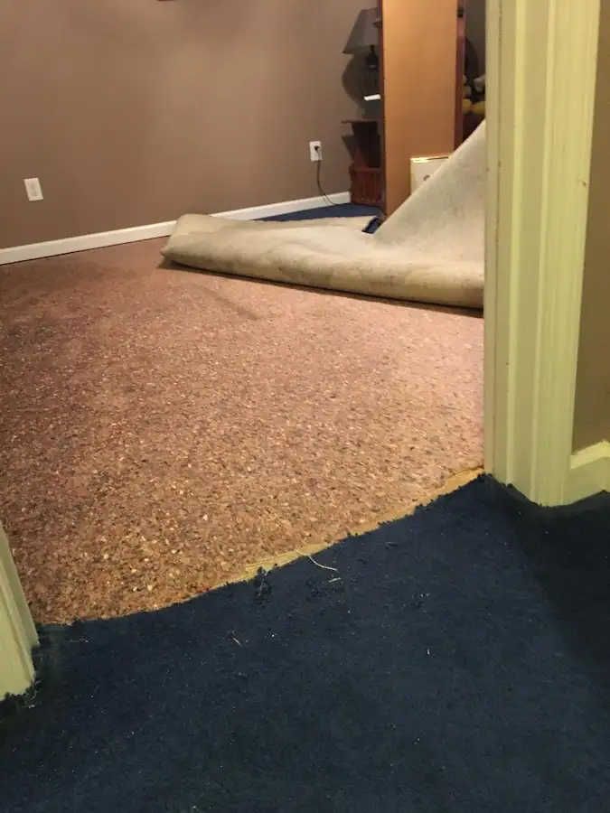 Carpet pad removal revealing water damage during Water Mitigation Services in Alondra Park