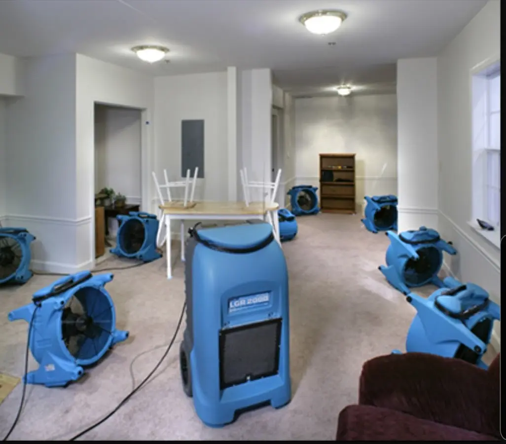 Air movers and dehumidifier setup for Water Damage Restoration in Alondra Park